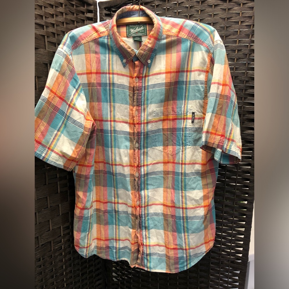 COPY - WOOLRICH Men’s Size Large Short Sleeve Button Down Summer Plaid Shirt